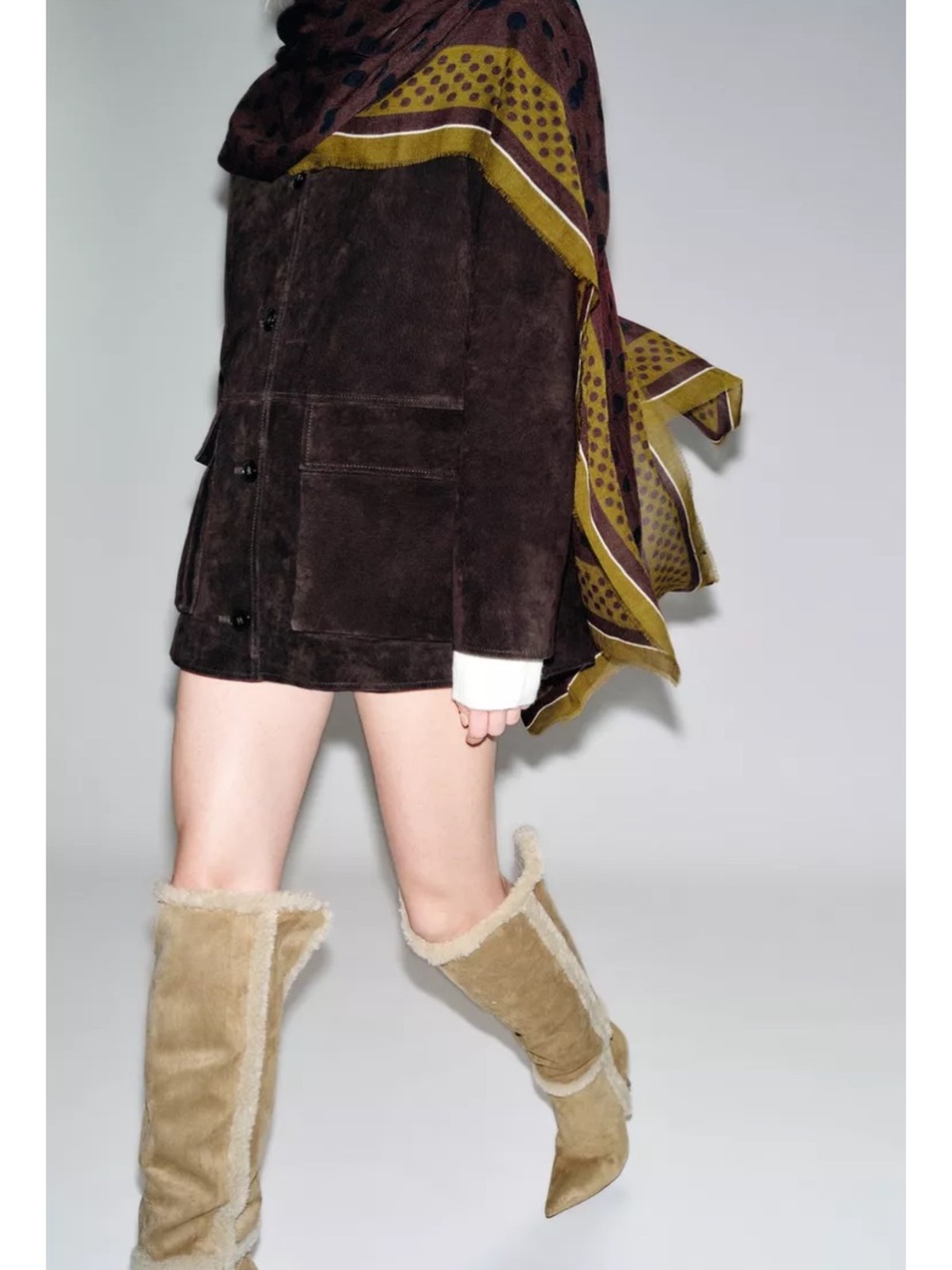 Zara Beige Over-the-Knee Shearling Trim Stiletto Boots